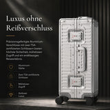 Aerolite M-Lite Premium Kabinenkoffer aus Vollaluminium mit Frontfach für Laptop, TSA-Kofferverschlüssen ohne Reißverschluss, USB-Ladeanschluss, Flaschenhalter & 15 Jahre Garantie – Silber