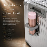 Aerolite M-Lite Premium Kabinenkoffer aus Vollaluminium mit Frontfach für Laptop, TSA-Kofferverschlüssen ohne Reißverschluss, USB-Ladeanschluss, Flaschenhalter & 15 Jahre Garantie – Silber
