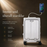 Aerolite M-Lite Premium Kabinenkoffer aus Vollaluminium mit Frontfach für Laptop, TSA-Kofferverschlüssen ohne Reißverschluss, USB-Ladeanschluss, Flaschenhalter & 15 Jahre Garantie – Silber
