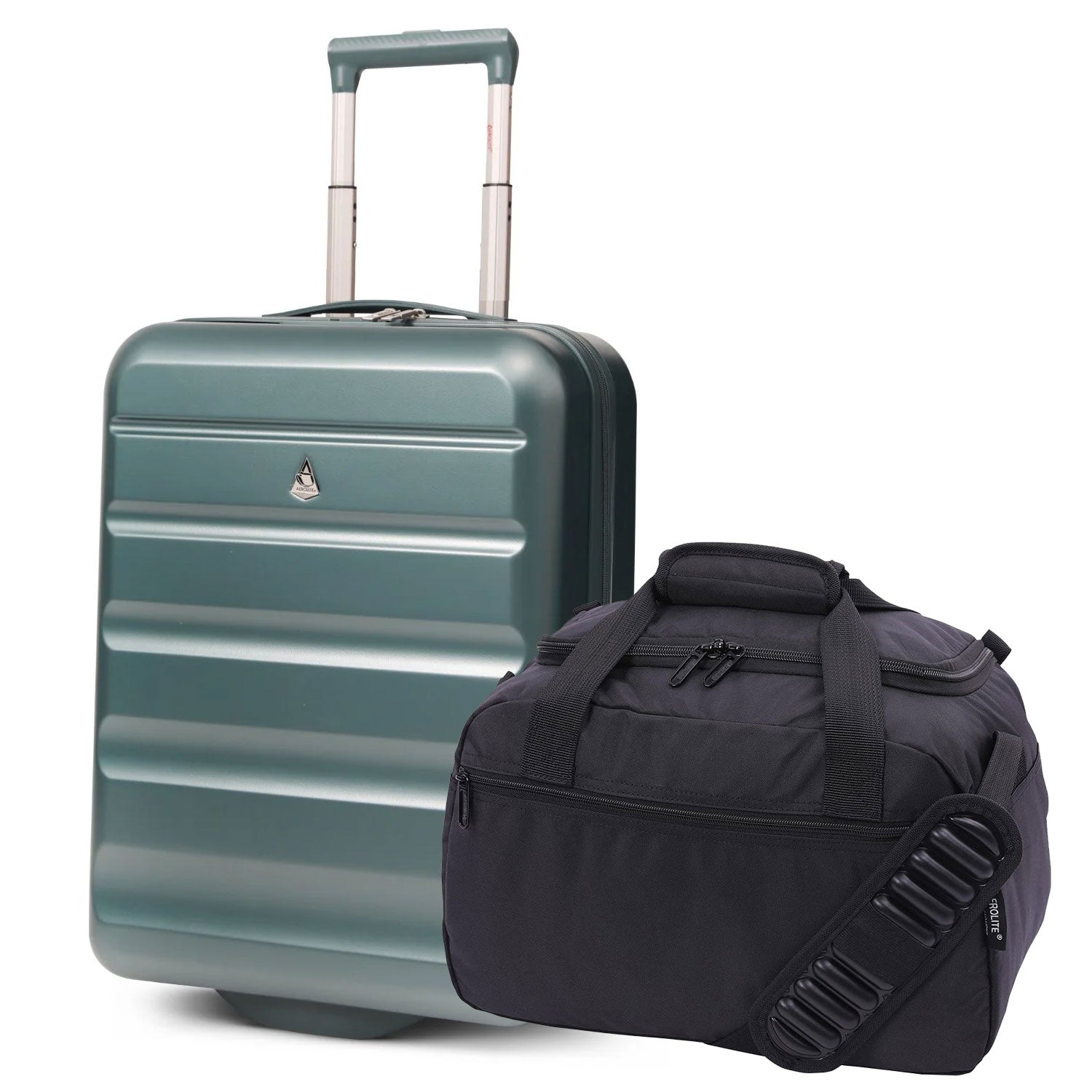 Aerolite Ryanair Priority Max Handgepäck-Set – 55x40x20 cm erweiterbarer Hartschalenkoffer 40–46L + neue Ryanair-Größe 40x30x20 cm Eco-Unter­sitz-Reisetasche 24L (Grün + Schwarz)