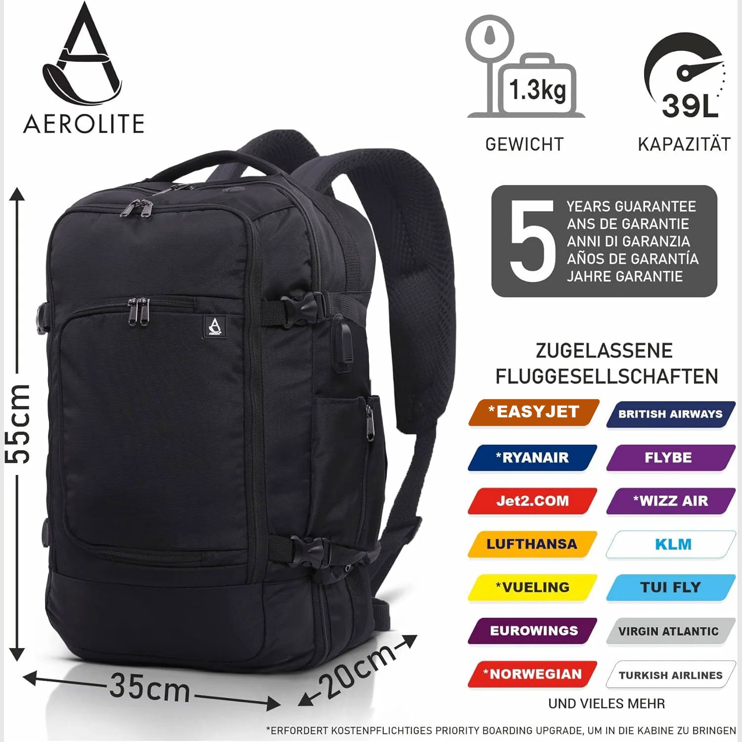 reiserucksack flugzeug handgepäck Aerolite 55x35x20 Rucksack Handgepäck Flugzeug Umhängetasche Reisetasc – Aerolite DE