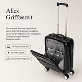 Aerolite FLX Kabinenkoffer mit Frontöffnung 55 x 40 x 20/23 cm, erweiterbares Handgepäck mit Laptopfach, USB-Ladefunktion, TSA-Schloss & leisen Rollen – Schwarz
