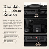 Aerolite FLX Kabinenkoffer mit Frontöffnung 55 x 40 x 20/23 cm, erweiterbares Handgepäck mit Laptopfach, USB-Ladefunktion, TSA-Schloss & leisen Rollen – Schwarz