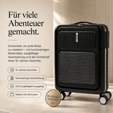 Aerolite FLX Kabinenkoffer mit Frontöffnung 55 x 40 x 20/23 cm, erweiterbares Handgepäck mit Laptopfach, USB-Ladefunktion, TSA-Schloss & leisen Rollen – Schwarz