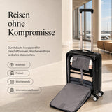 Aerolite FLX Kabinenkoffer mit Frontöffnung 55 x 40 x 20/23 cm, erweiterbares Handgepäck mit Laptopfach, USB-Ladefunktion, TSA-Schloss & leisen Rollen – Schwarz