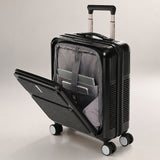 Aerolite FLX Kabinenkoffer mit Frontöffnung 55 x 40 x 20/23 cm, erweiterbares Handgepäck mit Laptopfach, USB-Ladefunktion, TSA-Schloss & leisen Rollen – Schwarz