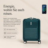 Aerolite FLX Kabinenkoffer mit Frontöffnung 55 x 40 x 20/23 cm, erweiterbares Handgepäck mit Laptopfach, USB-Ladefunktion, TSA-Schloss & leisen Rollen – Grün