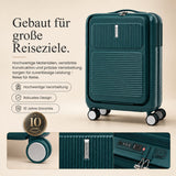 Aerolite FLX Kabinenkoffer mit Frontöffnung 55 x 40 x 20/23 cm, erweiterbares Handgepäck mit Laptopfach, USB-Ladefunktion, TSA-Schloss & leisen Rollen – Grün