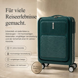 Aerolite FLX Kabinenkoffer mit Frontöffnung 55 x 40 x 20/23 cm, erweiterbares Handgepäck mit Laptopfach, USB-Ladefunktion, TSA-Schloss & leisen Rollen – Grün