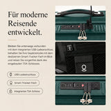 Aerolite FLX Kabinenkoffer mit Frontöffnung 55 x 40 x 20/23 cm, erweiterbares Handgepäck mit Laptopfach, USB-Ladefunktion, TSA-Schloss & leisen Rollen – Grün