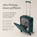 Aerolite FLX Kabinenkoffer mit Frontöffnung 55 x 40 x 20/23 cm, erweiterbares Handgepäck mit Laptopfach, USB-Ladefunktion, TSA-Schloss & leisen Rollen – Grün