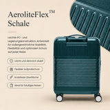 Aerolite FLX Kabinenkoffer mit Frontöffnung 55 x 40 x 20/23 cm, erweiterbares Handgepäck mit Laptopfach, USB-Ladefunktion, TSA-Schloss & leisen Rollen – Grün