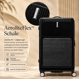 Aerolite FLX™ Premium Front-Loading großer Koffer, erweiterbar auf 125 l, leichte PC-Alloy-Hartschale, 8 Spinnerrollen, TSA-Schloss, Aufgabegepäck – Schwarz