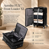 Aerolite FLX™ Premium Front-Loading großer Koffer, erweiterbar auf 125 l, leichte PC-Alloy-Hartschale, 8 Spinnerrollen, TSA-Schloss, Aufgabegepäck – Schwarz