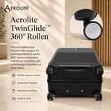 Aerolite FLX™ Premium Front-Loading großer Koffer, erweiterbar auf 125 l, leichte PC-Alloy-Hartschale, 8 Spinnerrollen, TSA-Schloss, Aufgabegepäck – Schwarz