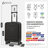 Aerolite M-Lite Smart 21-Zoll Handgepäckkoffer – Erweiterbar von 55 x 40 x 20 cm auf 55 x 40 x 23 cm, Frontfach für Laptop, Leise japanische Hinomoto-Rollen mit Bremsknopf, Robustes Polypropylen, USB-Ladeanschluss & TSA-Schloss