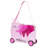 MiniMax Kinder-Ride-On-Koffer 45x36x20cm – Einhorn-Design – 4-teiliges Reiseset mit Turnbeutel, Nackenkissen & 50+ Stickern – EasyJet Max Handgepäckgröße 29L Trolley
