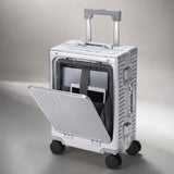 Aerolite M-Lite Premium Kabinenkoffer aus Vollaluminium mit Frontfach für Laptop, TSA-Kofferverschlüssen ohne Reißverschluss, USB-Ladeanschluss, Flaschenhalter & 15 Jahre Garantie – Silber