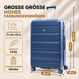 Aerolite Großer Hartschalenkoffer 28" (100 L) aus ABS-Polycarbonat, 4 Doppelrollen, TSA-Zahlenschloss, Leichtes Aufgabegepäck - Blau