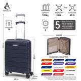 Aerolite Premium PP 2er-Kofferset – Leichte Polypropylen-Hartschalenkoffer mit 4 Doppel-Spinnerrollen & TSA-Schloss, erweiterbarer Kabinenkoffer (21”), großer Koffer (28”), inkl. erweiterbarem Handgepäck – Marine