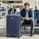 Aerolite Premium PP 2er-Kofferset – Leichte Polypropylen-Hartschalenkoffer mit 4 Doppel-Spinnerrollen & TSA-Schloss, erweiterbarer Kabinenkoffer (21”), großer Koffer (28”), inkl. erweiterbarem Handgepäck – Marine