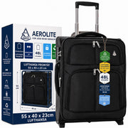 Aerolite 55x40x20 Erweiterbar 55x40x23 Lufthansa Eurowings Ryanair Höchstbetrag Leichter Handgepäck Handgepäckkoffer Koffer Bordgepäck Trolley Schwarz