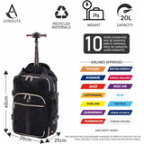 Aerolite 40x20x25cm Ryanair Maximal Ökofreundliche, Überlegene Premium Qualität Rucksack - Trolley - Tasche mit 2 Rädern, ausziehbarem Griff, 10 Jahre Markengarantie (Gesteppt) - Aerolite DE