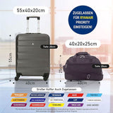 Aerolite (55x40x20cm) Ryanair Höchstbetrag 4 Rollen Leichter Hartschale Bordgepäck Handgepäck Handgepäckkoffer Kabinentrolley Trolley Koffer, Kohlegrau