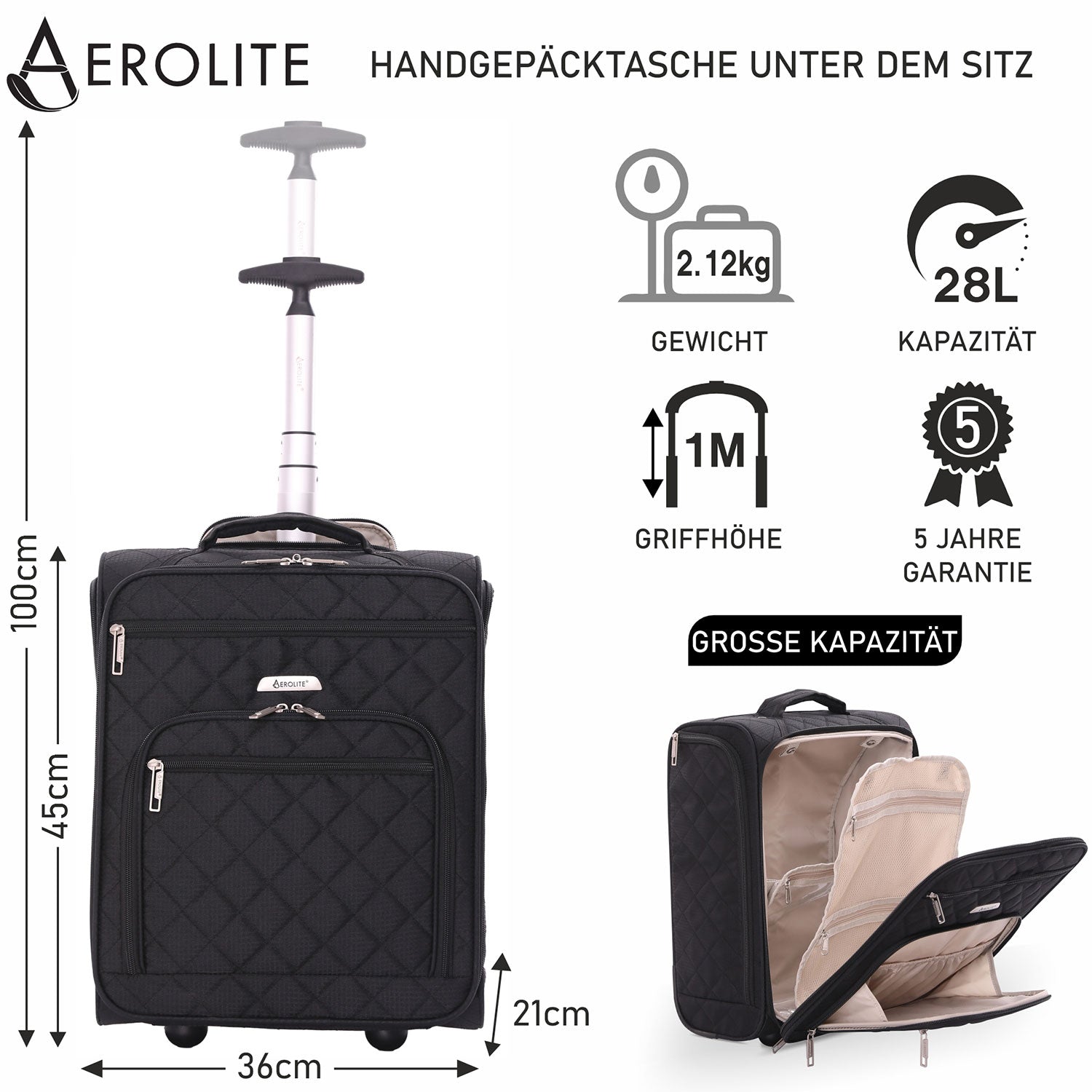 KONO Handgepäck-Koffer 45x36x20 Cm – Leicht, Robust & Kabinenfähig Für Easyjet & Co.