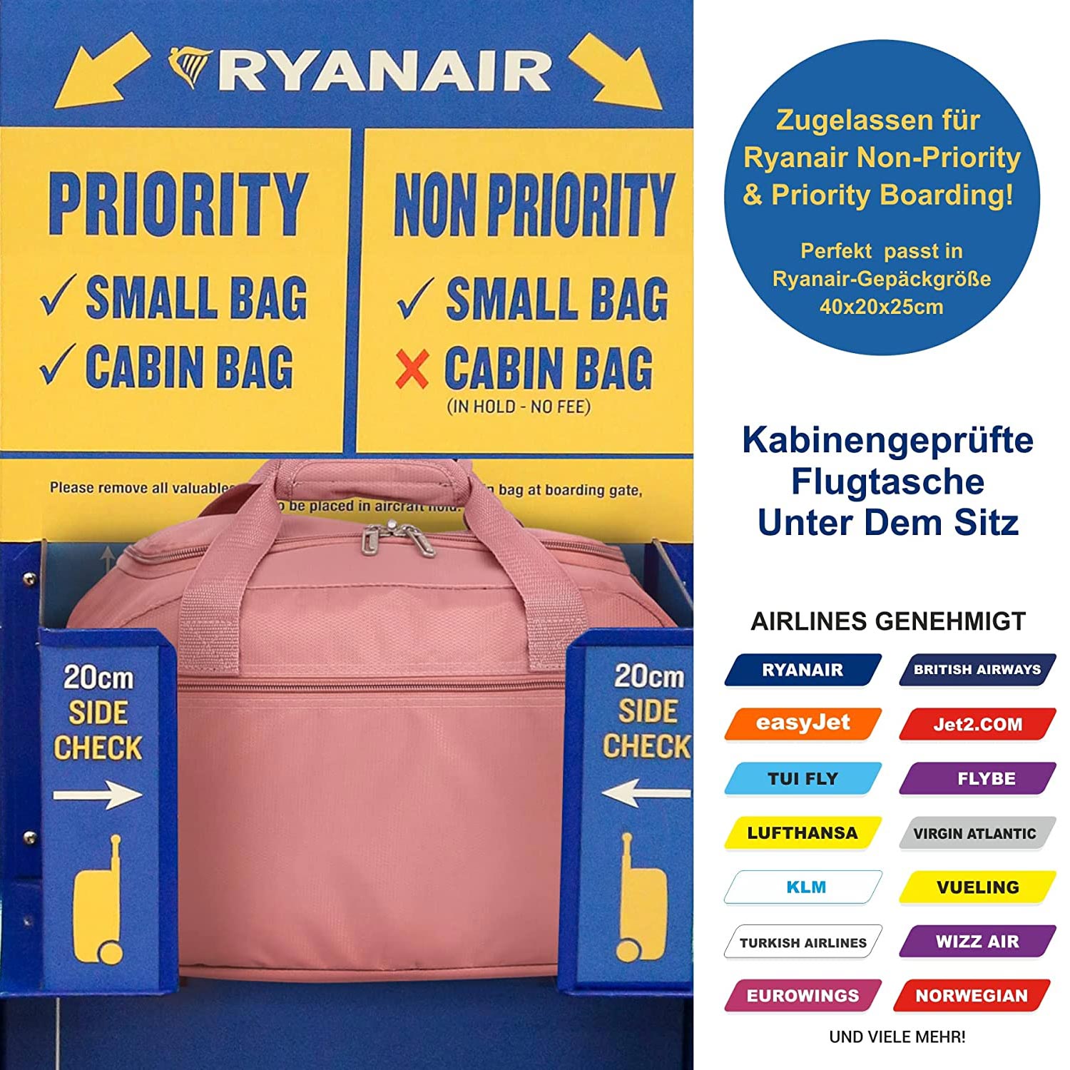 Aerolite New 2024 Ryanair (40x20x25cm) Maximale Größe der Kabinenreisetasche - Nehmen Sie den Max an Bord, Zugelassen für Lufthansa