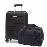 Aerolite Ryanair Priority Max Bundle: Erweiterbarer 55x40x20+3 cm PP-Hartschalenkoffer (Schwarz) mit 40x30x20 cm Neuer Ryanair Max Untersitz-Tasche (Schwarz)