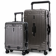 Aerolite Premium Aluminiumrahmen Koffer-Set – 55 cm Kabinenkoffer mit Front-Laptopfach + großer 97,6-Liter Trunk-Koffer, Reißverschlussloses TSA-Verschlusssystem, leise Hinomoto-Rollen, Polycarbonat-Hartschale, 15 Jahre Garantie – Holzkohle