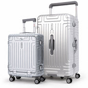 Aerolite Premium Aluminiumrahmen Koffer-Set – 55 cm Kabinenkoffer mit Front-Laptopfach + großer 97,6-Liter Trunk-Koffer, Reißverschlussloses TSA-Verschlusssystem, leise Hinomoto-Rollen, Polycarbonat-Hartschale, 15 Jahre Garantie – Silber