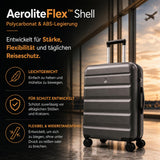 Aerolite Erweiterbarer Lufthansa Handgepäck Koffer 55×40×23cm bis 55×40×20 cm - Kabinenkoffer mit TSA-Schloss, 8 Doppelrollen & robuster ABS-Polycarbonat-Hartschale, passend für Lufthansa & Ryanair Priority (Graphite Shadow)