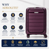 Aerolite Erweiterbarer Kabinenkoffer 55 x 40 x 20 cm bis 55 x 40 x 23 cm – Handgepäck für Ryanair & Wizz Air Priority, aus recyceltem Meeresplastik, Laptop- & Tablet-Fach, USB-Ladeanschluss, SILVADUR® antimikrobielle Innenausstattung, TSA-Schloss (Wein)