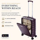 Aerolite Erweiterbarer Kabinenkoffer 55 x 40 x 20 cm bis 55 x 40 x 23 cm – Handgepäck für Ryanair & Wizz Air Priority, aus recyceltem Meeresplastik, Laptop- & Tablet-Fach, USB-Ladeanschluss, SILVADUR® antimikrobielle Innenausstattung, TSA-Schloss (Wein)