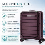 Aerolite Erweiterbarer Kabinenkoffer 55 x 40 x 20 cm bis 55 x 40 x 23 cm – Handgepäck für Ryanair & Wizz Air Priority, aus recyceltem Meeresplastik, Laptop- & Tablet-Fach, USB-Ladeanschluss, SILVADUR® antimikrobielle Innenausstattung, TSA-Schloss (Wein)