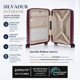 Aerolite Erweiterbarer Kabinenkoffer 55 x 40 x 20 cm bis 55 x 40 x 23 cm – Handgepäck für Ryanair & Wizz Air Priority, aus recyceltem Meeresplastik, Laptop- & Tablet-Fach, USB-Ladeanschluss, SILVADUR® antimikrobielle Innenausstattung, TSA-Schloss (Wein)