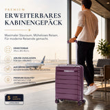 Aerolite Erweiterbarer Kabinenkoffer 55 x 40 x 20 cm bis 55 x 40 x 23 cm – Leichtes Hartschalen-Handgepäck für Ryanair & Wizz Air Priority, aus recyceltem Meeresplastik, TSA-Schloss & 4 Spinnerrollen (Weinrot)
