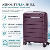 Aerolite Erweiterbarer Kabinenkoffer 55 x 40 x 20 cm bis 55 x 40 x 23 cm – Leichtes Hartschalen-Handgepäck für Ryanair & Wizz Air Priority, aus recyceltem Meeresplastik, TSA-Schloss & 4 Spinnerrollen (Weinrot)