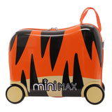 MiniMax 45x36x20cm 29L Kinder-Ride-On-Koffer 4er-Set inkl. Turnbeutel, Nackenkissen & 50+ Personalisierungsaufkleber, EasyJet Max Größe Kinder-Rollkoffer Handgepäck 45x36x20 (Tiger)