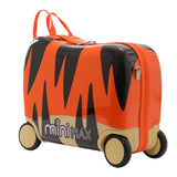 MiniMax 45x36x20cm 29L Kinder-Ride-On-Koffer 4er-Set inkl. Turnbeutel, Nackenkissen & 50+ Personalisierungsaufkleber, EasyJet Max Größe Kinder-Rollkoffer Handgepäck 45x36x20 (Tiger)