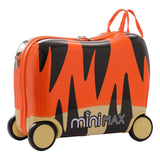 MiniMax 45x36x20cm 29L Kinder-Ride-On-Koffer 4er-Set inkl. Turnbeutel, Nackenkissen & 50+ Personalisierungsaufkleber, EasyJet Max Größe Kinder-Rollkoffer Handgepäck 45x36x20 (Tiger)