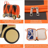 MiniMax 45x36x20cm 29L Kinder-Ride-On-Koffer 4er-Set inkl. Turnbeutel, Nackenkissen & 50+ Personalisierungsaufkleber, EasyJet Max Größe Kinder-Rollkoffer Handgepäck 45x36x20 (Tiger)