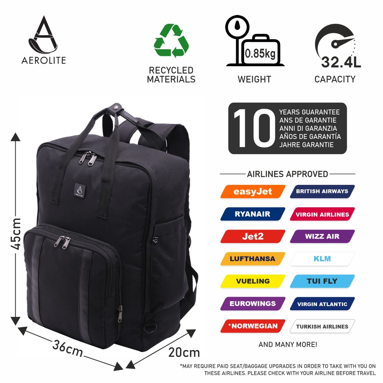 Aerolite 45x36x20cm easyJet Maximal Ökofreundlicher Super Premium Qual ...