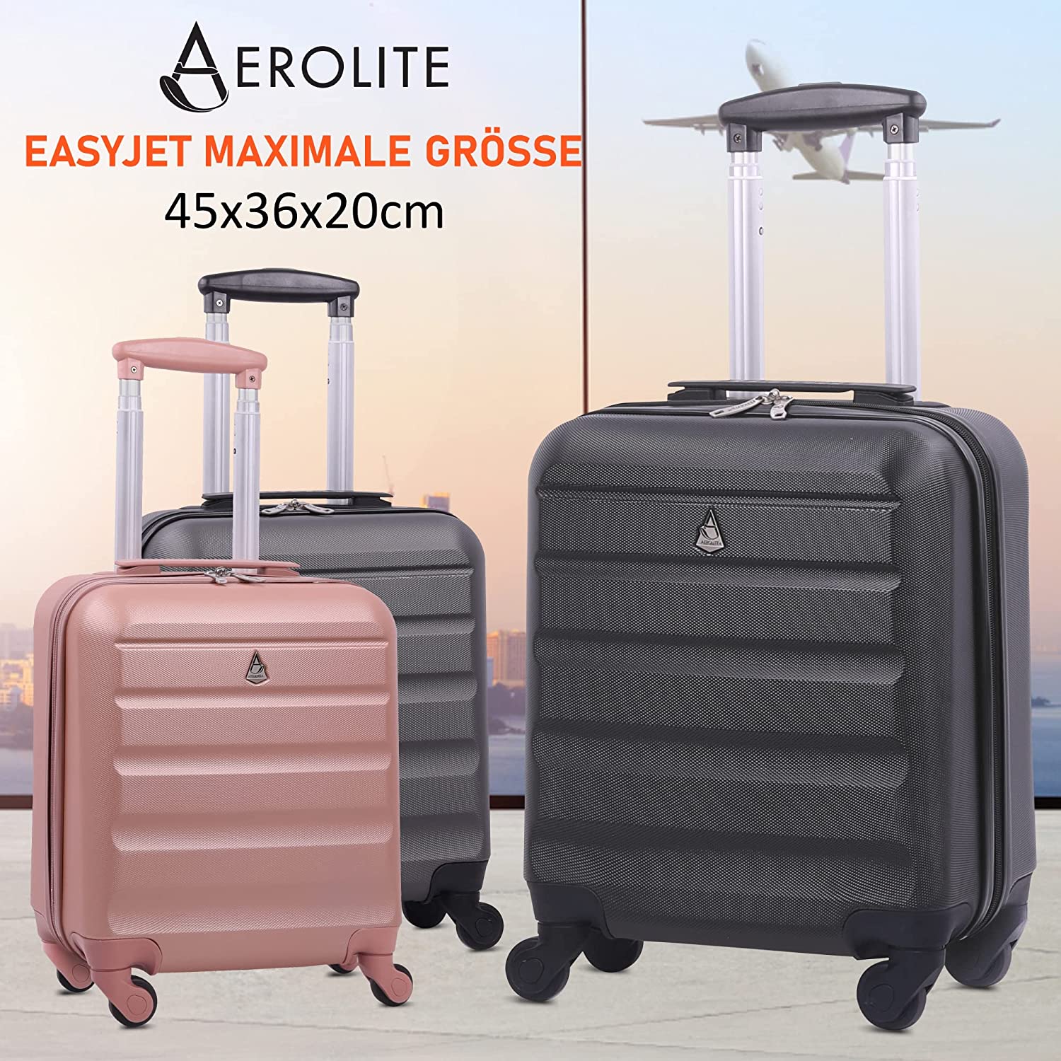 Aerolite 45x36x20cm Koffer Handgepäck easyJet Maximale Größe ABS Cabin Baggage Hartschale Untersitz Bordkoffer Flugtasche mit 4 Rollen 5 Jahre Garantie (Roségold Aerolite 45x36x20cm Koffer Handgepäck easyJet Maximale Größe ABS Cabin Baggage Hartschale Untersitz Bordkoffer Flugtasche mit 4 Rollen 5 Jahre Garantie (Roségold