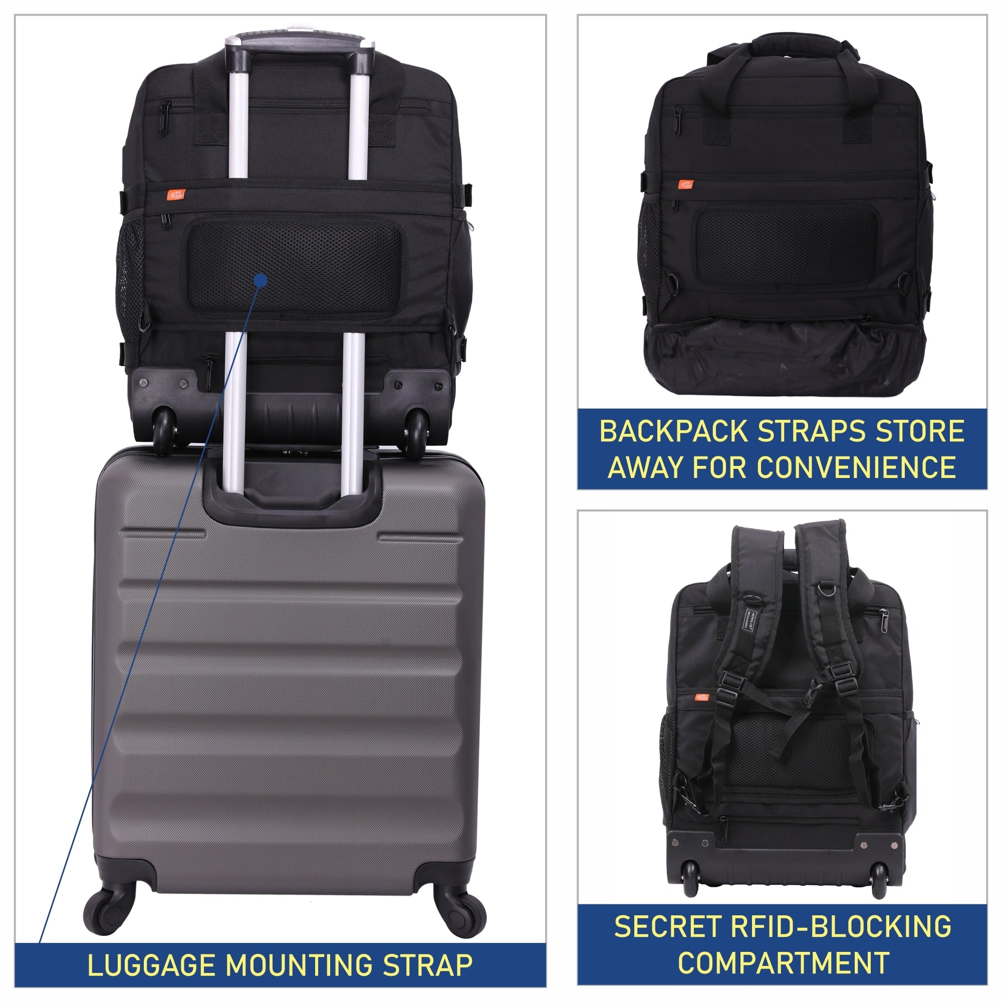 Aerolite 45x36x20cm easyJet Maximalgröße Premium Rucksack-Trolley mit ...