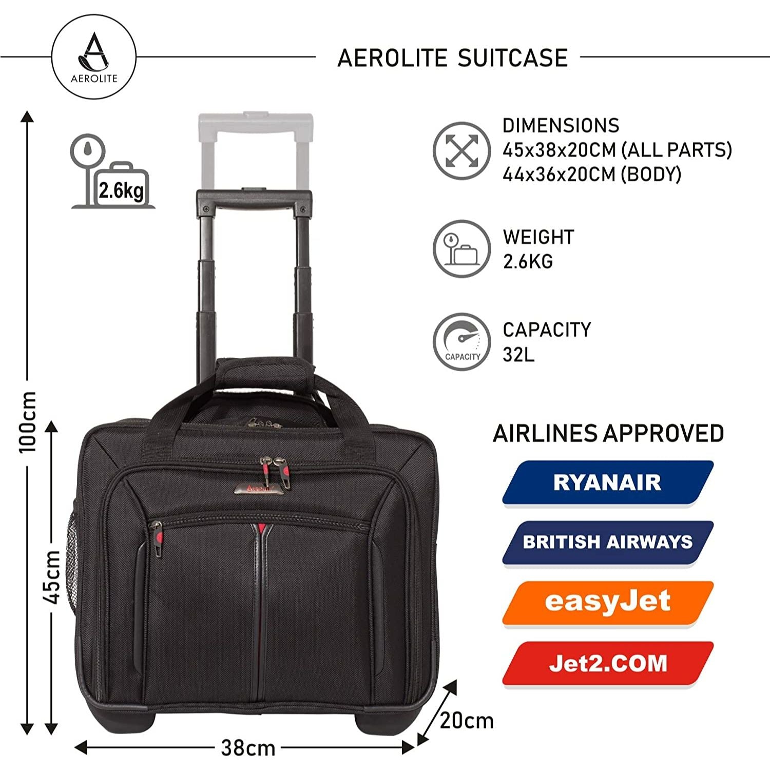 Aerolite Laptoptasche Aktentaschen hülle mit Taschen zur Aufbewahrung von Zubehör, für Laptops bis zu 15,6 Zoll, passend für Lufthansa, Eurowings, Ryanair, easyJet und viele mehr, 2 Jahre Garantie - Aerolite DE