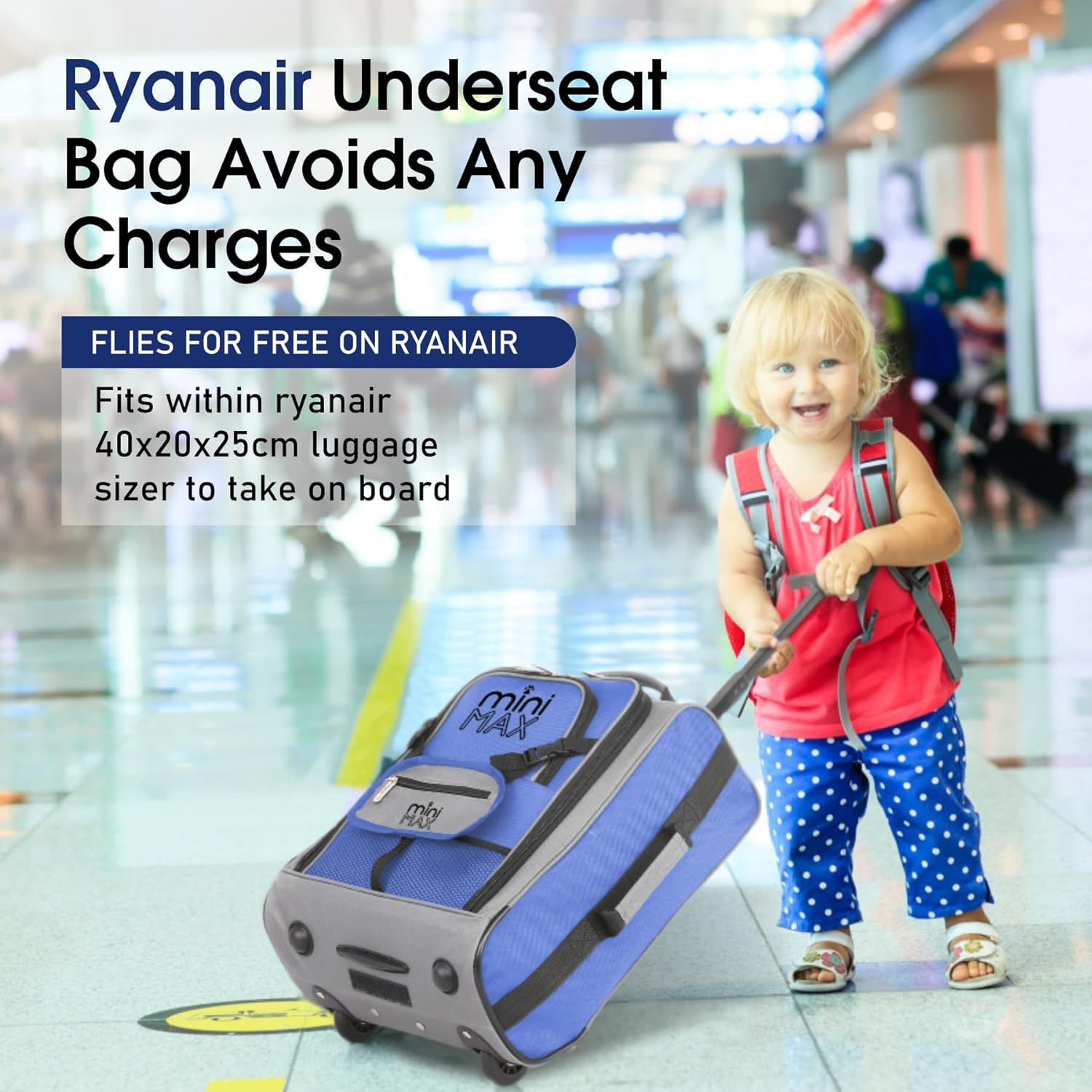 Aerolite MiniMAX 20L Ryanair 40x20x25 Maximale Größe Handgepäck unter dem Sitz Trolley-Rucksack Handgepäcktasche für die Handgepäckkabine mit 2 Jahren Garantie (Blau) - Aerolite DE
