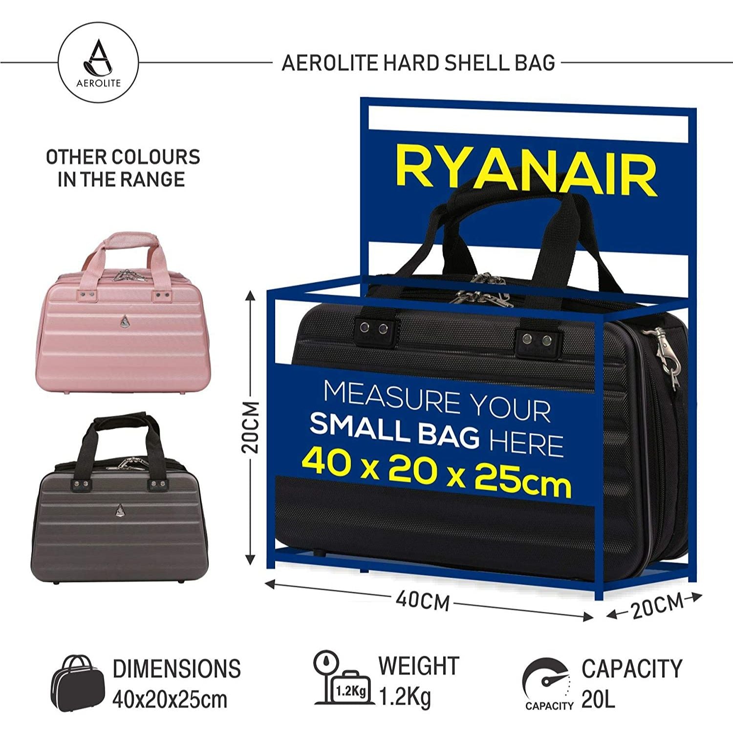 Aerolite Ryanair Maximale Größe 40x20x25cm Handgepäck Zugelassenes Hartschalen-Reisegepäck Schulter unter dem Sitz Flug Tasche 40x20x25 - Aerolite DE